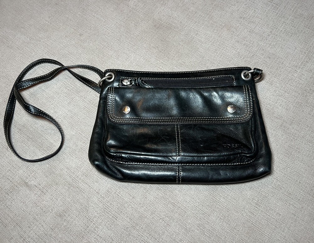 Fossil Crossbody Bag Womens Leather Organizer Purse Adjustable Strap Multiple Po